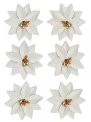 ORNEMENT DÉCORATIF AUTOCOLLANT FLEURS POINSETIA BLANC PAILLETÉ PACK DE 6 PCS. ARGO 252038 GAL ARGO