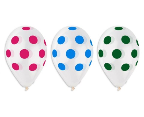 BALLON PREMIUM 13, "POIS COULEURS", TRANSPARENT/ 5 PCS. GODAN