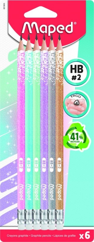 CRAYON AVEC GOMME PAILLETTES - PAILLETTES HB 6 PCS BLISTER 24 MAPED MAPED