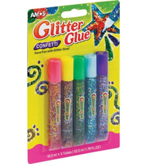 COLLE A PAILLETTES CONFETTIS ADHÉSIF 5 COULEURS 10.5ML AMOS GCF10B5