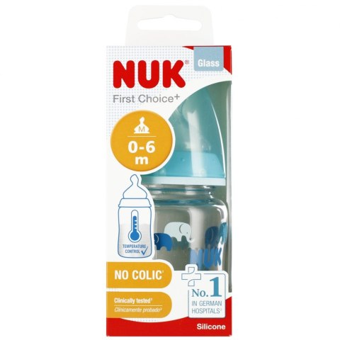 NUK BUTELKA SZKLANA Z WSKAŹNIKIEM TEMP. 120 ML 0-6M FIRST CHOICE MIX KOLORÓW 10747114 NUK