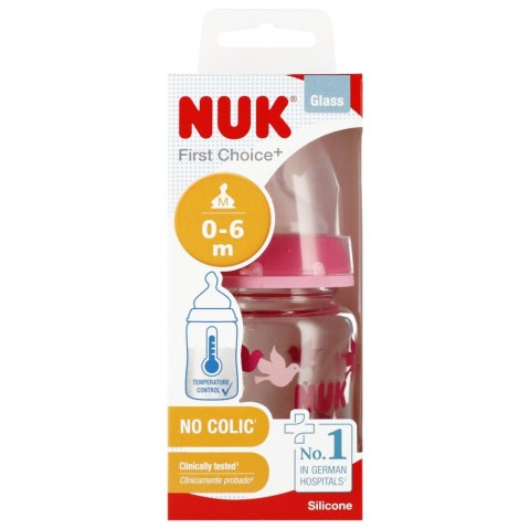 NUK BUTELKA SZKLANA Z WSKAŹNIKIEM TEMP. 120 ML 0-6M FIRST CHOICE MIX KOLORÓW 10747114 NUK