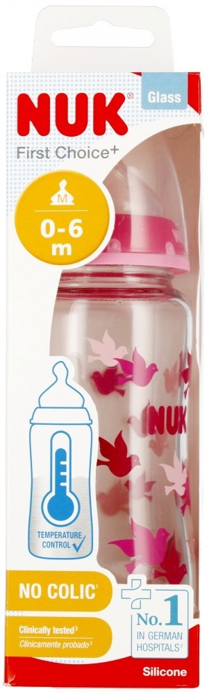 NUK BUTELKA SZKLANA Z WSKAŹNIKIEM TEMP. 240 ML 0-6M FIRST CHOICE MIX KOLORÓW 10745121 NUK