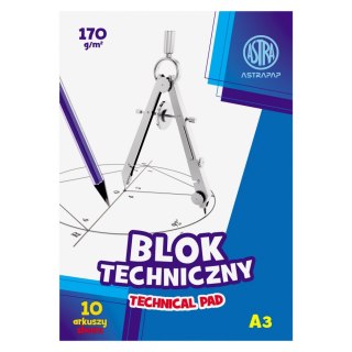 BLOK TECZNICZY A3 10 KARTEK 170 G BIAŁY KLASA 106119005 ASTRA