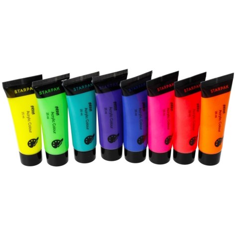 PEINTURES ACRYLIQUES 8 COULEURS 25ML NEON STARPAK 484981