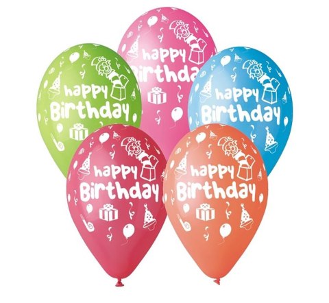 BALLONS PREMIUM "HAPPY BIRTHDAY PARTY, 12" / 5 PCS. GODAN GS110/P097