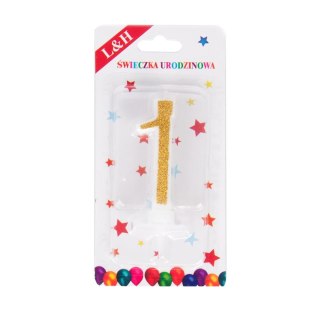 BOUGIES D'ANNIVERSAIRE NUMÉRO 1 GOLD GLITTER B/C 1420011 L&H L&H