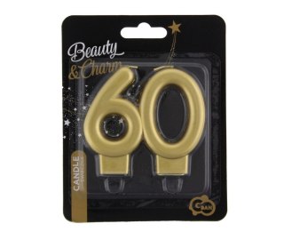 BOUGIE NUMÉRO 60 ANNIVERSAIRE, DORÉ, MÉTALLIQUE, B&C, 8 CM GODAN